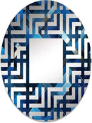 Symmetric Cubes in Deep Cobalt Blue - Geometric Maze - 24x36 Inches - Oval Decorative Wall Mirror for Bathroom, Bedroom, Entryway, Living Room, Vanity Room and Modern Décor by CozyNest Decor