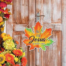 Maple Leaf Fall Decor, Fall for Jesus He Never Leaves Decor Sign Farmhouse Autumn Wreaths for Front Door Christian Jesus Hanger Sign Home Wall Autumn Halloween Thanksgiving Decoration by CozyNest Decor