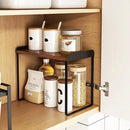 Mitus Shelf Organizer and Storage, Tiered Wood Cabinet Rack for The Kitchen Counter, Bathroom Counter, Pantry Cupboard, Office Desk Bookshelf, 12" Wide Walnut Brown and Black (Large) by CozyNest Decor