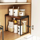 Mitus Shelf Organizer and Storage, Tiered Wood Cabinet Rack for The Kitchen Counter, Bathroom Counter, Pantry Cupboard, Office Desk Bookshelf, 16" Wide Walnut Brown and Black by CozyNest Decor