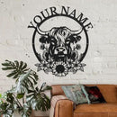 Personalized Highland Cow Name metal Signs,Custom Highland Cow Metal Shed Wall Decor,Black Metal Wall Art Plaques Outdoor wall Decorative Signage (Style H) by CozyNest Decor