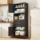 75” Tall Kitchen Pantry Storage Cabinet, Metal Storage Cabinet with 2 Drawers and Adjustable Shelves, Kitchen Pantry Cupboard, Freestanding Cupboard for Bathroom, Living Room(Black) by CozyNest Decor