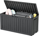KAMABOKO Deck Box, 75 Gallon Resin Indoor and Outdoor Storage Boxes Waterproof for Garden Tools, Pool Accessories Storage Bench, Patio Furniture and Cushions with Lockable Lid, Black by CozyNest Decor