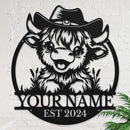 Personalized Highland Cow Name metal Signs,Custom Highland Cow Metal Shed Wall Decor,Black Metal Wall Art Plaques Outdoor wall Decorative Signage (Style A) by CozyNest Decor