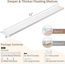 Rustic Elm Wood Floating Shelves - 72'' W x 8" D Wall Mounted Mantel Shelf with Invisible Bracket, Large Long Storage Shelves for Living Room, Bedroom, Kitchen, Bathroom, White Wash by CozyNest Decor