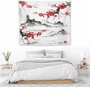 Cherry Blossoms Tapestry, Japanese Fuji Mountain Tapestry, Asian Japanese Wall Tapestry, Nature Landscape Tapestries for Bedroom Living Room Decor 60"x50" by CozyNest Decor