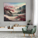 Japanese Tapestry, Red Plum Cherry Blossom Mountain Tapestry, Asian Japanese Wall Tapestry, Nature Landscape Tapestries for Bedroom Living Room Decor 60"x50" by CozyNest Decor