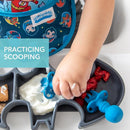Bumkins Baby Utensils Set, Chewtensils Silicone Spoons for Dipping, Self-Feeding, Baby Led Weaning, Trainer Learning, First Stage Eating, Soft Practice Fork and Spoon, Babies 6 Months, Dark Blue by TinyTreasures Baby Boutique