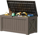 JUMMICO 120 Gallon Resin Deck Box, Large Outdoor Storage Box Waterproof & Lockable for Garden, Patio, Pools (Brown) by CozyNest Decor