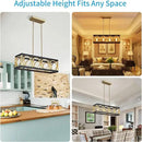 XINGQI Modern Rectangle Chandelier, Farmhouse Kitchen Island Lighting Rustic Industrial Hanging Light Fixture 4-Light Metal Linear Pendant for Dining Room Living Room Hallway, Black and Gold by CozyNest Decor