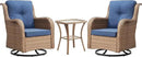 Outdoor Patio Swivel Rocker Chairs - 3 Piece Patio Bistro Set,Wicker Patio Furniture Set with 2 Swivel Rocking Chairs and 1 Glass Top Side Table for Deck Porch Garden,Yellow/Blue by GreenHaven Gardens