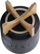Sagebrook Home Black and Gray Aztec Design Ceramic Planter with Solid Rubberwood Stand for Tabletop Display in Living Room, Bedroom, or Office by GreenHaven Gardens