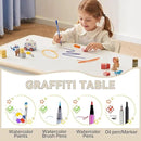 Kids Study Table and Chairs Set, Height Adjustable Toddler Table and Chair Set for Kids Ages 3-8, Graffiti Desktop (Burlywood - 1) by CozyNest Decor