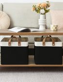 StorageWorks Storage Bins, Fabric Storage Bins for Shelves, Large Storage Baskets with Metal Frame, Closet Baskets and Bins with Handles, Black and White, 2-Pack by TinyTreasures Baby Boutique