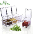 ME.FAN Clear Seasoning Rack Spice Pots - 4 Piece Acrylic Seasoning Box - Storage Container Condiment Jars - Cruet with Cover and Spoon by CozyNest Decor