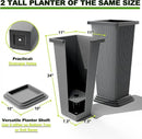 FENCY Set of 2 Tall Planters for Outdoor Plants, 24 Inch Large Tapered Pots with Drainage Trays, Weather-Resistant Plastic Plant Containers for Patio, Porch, Garden, Front Door Decor,Gray,Striped by CozyNest Decor