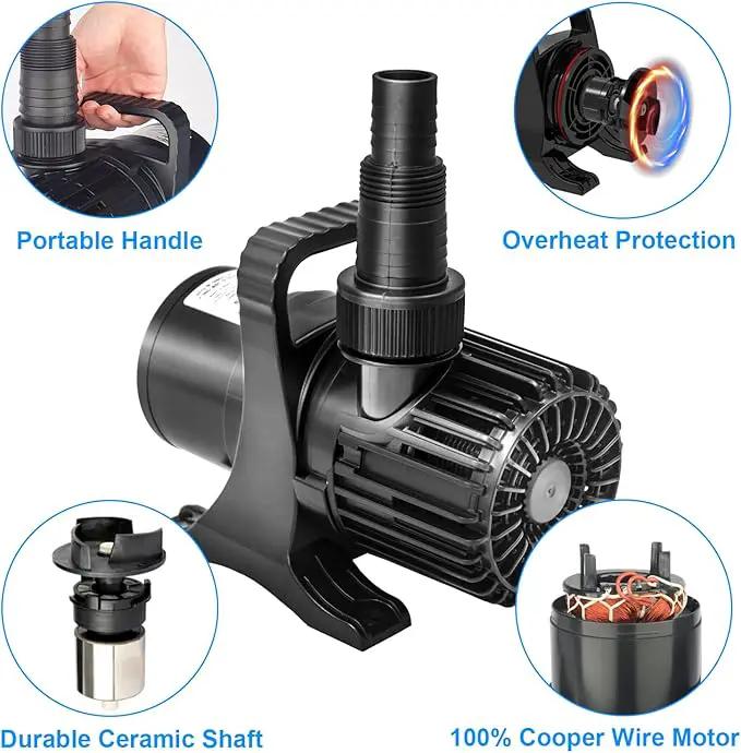 Outdoor 3000gph-155W 32.8FT Pond Water-fall & Kio Fish Fountain-s &Garden Pump Submersible IPX8: Long 32.8FT Cord Smart-er & Quieter Duck & Yard Ponds Pumps, 1 Barrier Pump Bag, photo 8 of 9