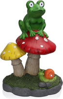 Alpine Corporation ZEN390SLR-L Frog on Mushroom Statue with LED Lights, Solar-Powered LED Frog Garden Statue, 24" H, Green by GreenHaven Gardens