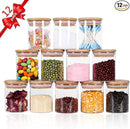 Glass Jars Set,Upgrade Spice Jars with Wood Airtight Lids and Labels, 6oz 12 Piece Small Food Storage Containers for Home Kitchen, Tea, Herbs, Sugar, Salt, Coffee, Flour, Herbs, Grains… by CozyNest Decor