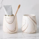 2Pcs Toothbrush Holder for Bathroom - Marble Brown Ceramic Tooth Brushing Holders Set, Toothbrush Cup & Toothpaste Organizer for Bathroom Countertop, Makeup Brush Holder, Pen Holder for Home Storage by CozyNest Decor