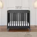 Foundations Boutique Folding Mini Baby Crib - Compact, Portable, Wooden Hotel Crib, Foldable Compact Cribs for Baby & Toddlers - Includes 3" Foam Mattress - Ebony by TinyTreasures Baby Boutique