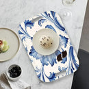 Serving Trays with Handles, 14.5 x 9.8 inch Rectangular Plastic Tray for Restaurant, Kitchen, Blue and White Pattern by CozyNest Decor