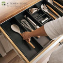 Adjustable Kitchen Drawer Organizer for Utensils and Junk, Food-Safe Contract Grade with 100% Sustainable Wood, Expandable from 19 to 33 Inches Wide - Black Bamboo by CozyNest Decor