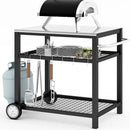 Stainless Steel Grill Cart Pizza Oven Stand Trolley Table with Wheels Pizza Cart Three-Shelf Movable Food Prep Work Dining Table with Double-Shelf Heavy Duty Outdoor 31.5" x 24 x 33.5 by CozyNest Decor