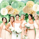 Sage Green-Boho Party-Decorations Paper-Flowers Lanterns - 15PCS Safari Rustic Neutral Baby Shower Tissue Pom Poms Streamers, Champagne Gold Birthday Wedding Graduation Hanging Supplies Decor Hugfond by CozyNest Decor