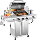 3-Burner Propane Gas Grill with Side Burner – 34,000 BTU Stainless Steel Outdoor BBQ Grill, Cast Iron Grates, Portable with Wheels for Patio, Camping by GreenHaven Gardens