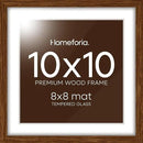 Homeforia 10x10 Picture Frame Brown, High-End Dark Oak 10 x 10 Square Brown Wood Frames with Mat 8 by 8 Photo, 10by10 Wooden Walnut Poster Frame Matted to 8x8 Print, Tempered Glass, Wall Kit, Set of 1 by CozyNest Decor