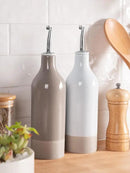 famiware Milkyway 16oz Ceramic Olive Oil Dispenser Bottle, Olive Oil and Vinegar Dispenser Bottle Set of 2 with Stainless Steel Pourers, Suitable for Storage Liquids, Light Gray and Cinnamon Brown by CozyNest Decor