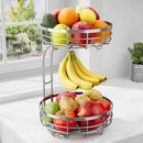 Fruit Basket for Kitchen Counter - 2-Tier Large Capacity Fruit Bowl with Detachable Banana Hanger, Rust-Proof Metal Fruit Holder for Vegetables, Bread, Toiletry,10" D x 10" W x 14" H, Silver. by CozyNest Decor