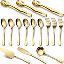 Gold Serving Utensils, OGORI 15-Piece Stainless Steel Gold Serving Utensils Set Include Serving Spoons, Slotted Serving Spoons, Serving Tongs, Serving Forks, Butter Knife, Soup Ladle, Pie Server by CozyNest Decor