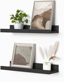 Heimlove Picture Ledge Shelf, Small Floating Shelves Set of 2, 16 Inches Picture Shelf for Wall with Ledge, Kids Bookshelf Wall Mounted for Living Room Bedroom Decor Books Photo Frames, Black by CozyNest Decor
