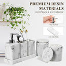 Bathroom Accessories Set, 6 Piece Bathroom Set with Toothbrush Holders, Soap Dispenser, Vanity Tray, Tumbler, Cotton Swab Jars, Bathroom Organizer，Bathroom Sink Sets, Artificial Marble White by CozyNest Decor