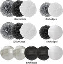 Black White Silver Party-Decorations Paper Flowers Lanterns - 15PCS Birthday Halloween Wedding Tissue Pom Poms Streamers, Halloween Prom Baby Shower Bachelorette Hanging Supplies Decor Hugfond by CozyNest Decor