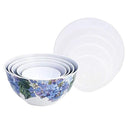 Amazon Basics Nesting Melamine Mixing Bowl With Lid And Non-Slip Base, 5 Sizes, Set Of 10, Hydrangea Floral, 3 15/16",7 9/16",8 7/8",10",11 1/4" by CozyNest Decor