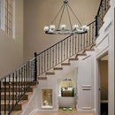 Black Wagon Wheel Chandelier, 48 Inch Black Chandeliers with Unique Glass Shade, 12-Light Crystal Large Wagon Wheel Chandeliers for Dining Room, High Ceiling Round Chandelier for Living Room, Foyer by CozyNest Decor