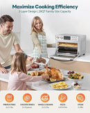 28QT Air Fryer Toaster Oven Combo, Large 12-in-1 Convection Countertop Oven with Next-Gen HeatWave Convection, 3-Layer Cooking, Rotisserie for Chicken, Fits 11" Pizza, Full Accessorie, Stainless Steel by CozyNest Decor
