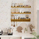 MBYD Floating Shelves 36 Inch, Nursery Book Shelves for Kids Room, Hanging Bookshelf with Hooks Set of 3, Light Walnut Wood Picture Ldge Shelving, Kitchen Wall Shelf Spice Rack for Bedroom Bathroom by CozyNest Decor