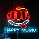 Headphone Neon Sign Dimmable Led Happy Music Neon Light for Wall Decor USB Cute Headset Figure Neon Light Sign for Music Studio Bar Live Music Party Bedroom by CozyNest Decor