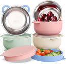Baby Suction Bowls with Lids 4-Pack, 2-in-1 Stainless Steel 304 Toddler Bowl & Removable Silicone Suction Kids Bowl Plate Set Non Toxic Snack Dishes for Self-Feeding, Organic Bloom by TinyTreasures Baby Boutique