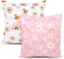 2pcs Cloth Diaper Wet Dry Bags, Waterproof Reusable Wet Bag with 2 Zipper Pockets & Handle, Washable Laundry Bags for Baby Adult Clothes Travel Beach Pool Daycare Yoga Gym Exercise Swimsuits, by TinyTreasures Baby Boutique