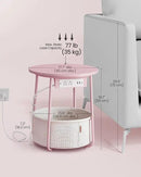 VASAGLE Side Table with Charging Station, Round End Table with Fabric Basket, Nightstand with Power Outlets, USB Ports, for Living Room, Bedroom, Modern, Jelly Pink and Cream White ULET228R01 by CozyNest Decor