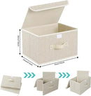 Storage Boxes, Collapsible Storage Bins with Lids, Cotton and linen cloth Storage Baskets with Handle, for Books, Closet, Bedroom, Home, 13x9.1x7.9 in, Grey and Beige by CozyNest Decor