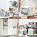 HNZIGE 13x15x13 Cube Storage Bins, 4 Pack Fabric Clear Organizer With Window, Large Collapsible Shelf Bins for Closet, Toy, Clothes - White Green by CozyNest Decor