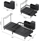 Dish Drying Rack for Kitchen Counter, Expandable Large Capacity Dish Rack with Drainboard, Wine Glasses Holder, Space Saving Organizer, Black by CozyNest Decor