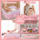 BABY JOY Baby Bathtub with Changing Table, Foldable Infant Diaper Changing Station with Storage Tray, Waterproof Pad, Portable Newborn Nursery Organizer Bath Stand with 4 Universal Wheels (Pink) by TinyTreasures Baby Boutique