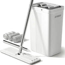 JOYMOOP Mop and Bucket with Wringer Set, White Flat Squeeze Bucket Set for Floor Cleaning, Wet Dry Wall Cleaner with Long Handle, Hardwood Floor Mop-3 Microfiber Cloths by CozyNest Decor